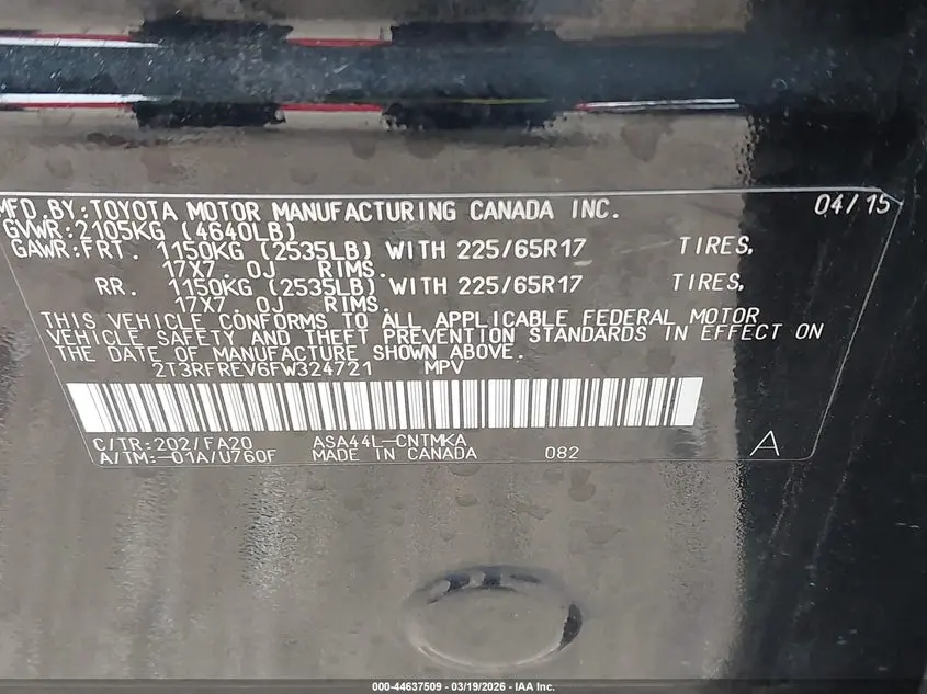 2015 TOYOTA RAV4 XLE