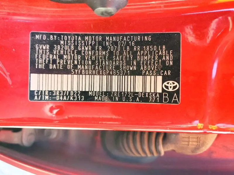 2016 TOYOTA COROLLA S PLUS  