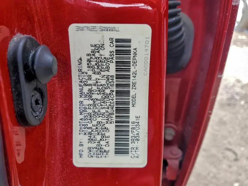 2012 TOYOTA COROLLA BASE  