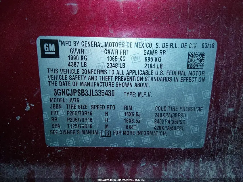 2018 CHEVROLET TRAX LT