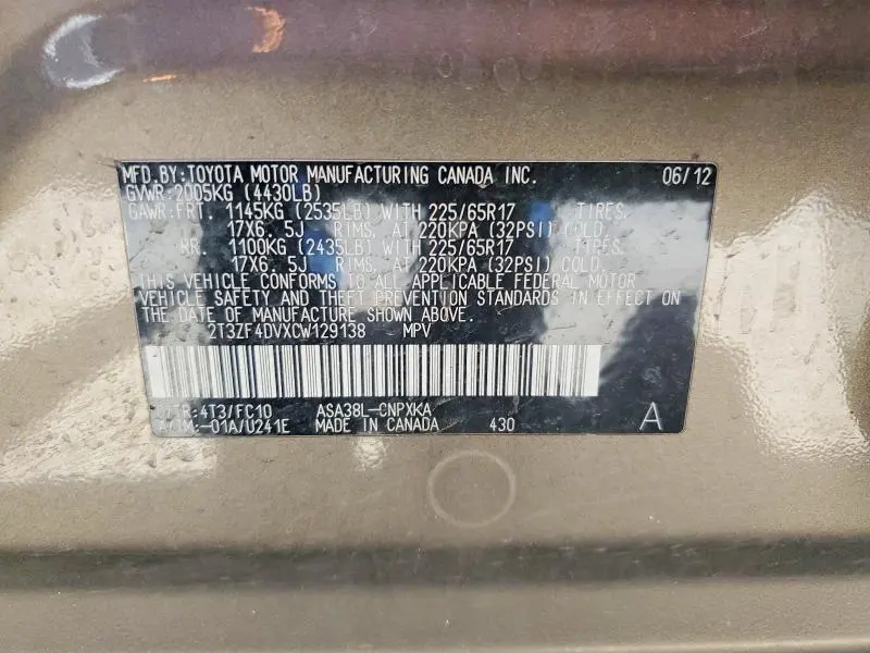 2012 TOYOTA RAV4 BASE  