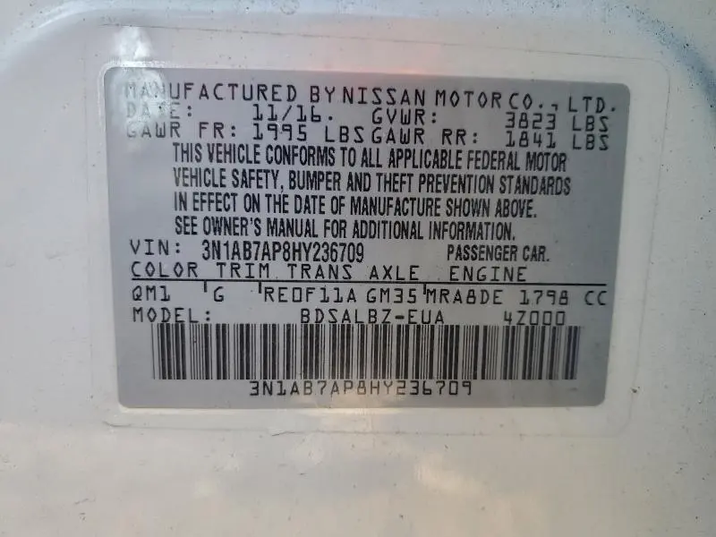 2017 NISSAN SENTRA 1.8   