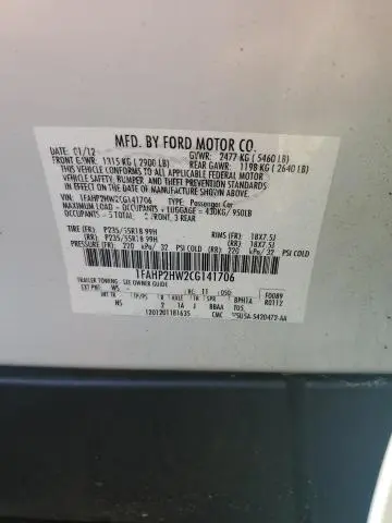 2012 FORD TAURUS SEL  