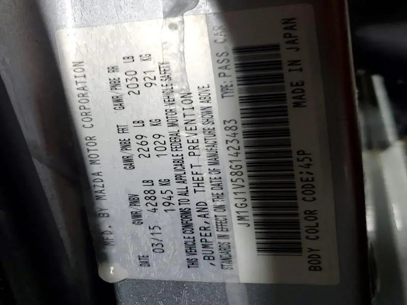 2016 MAZDA 6 TOURING  