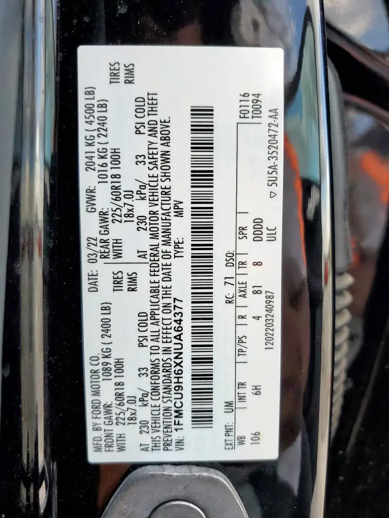 2022 FORD ESCAPE SEL  