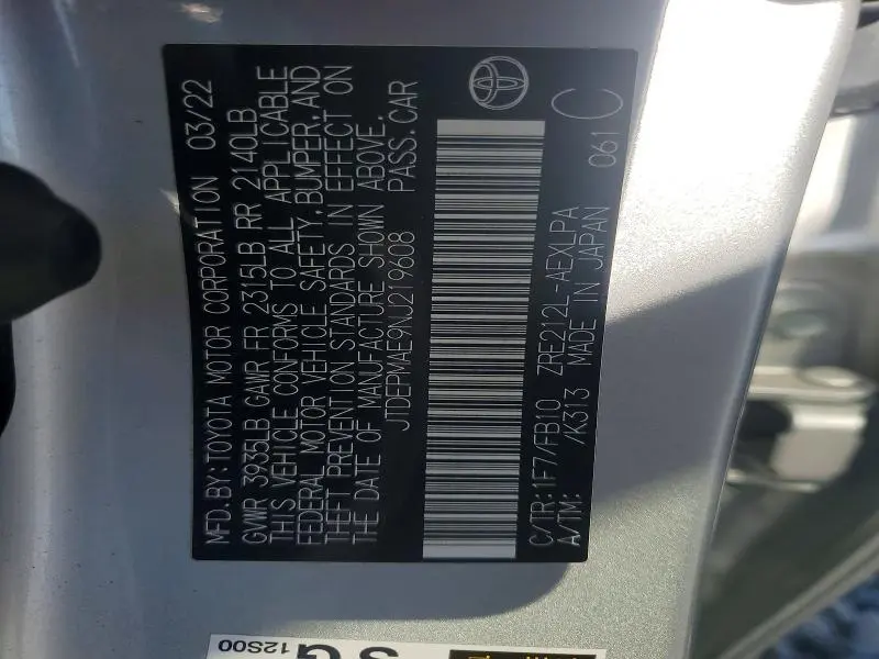 2022 TOYOTA COROLLA LE  