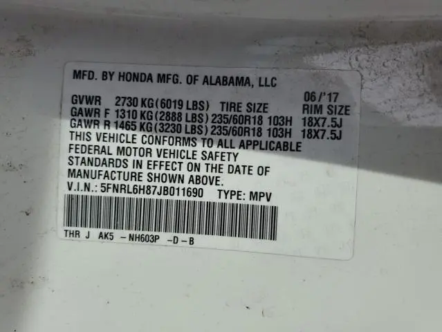 2018 HONDA ODYSSEY TOURING  