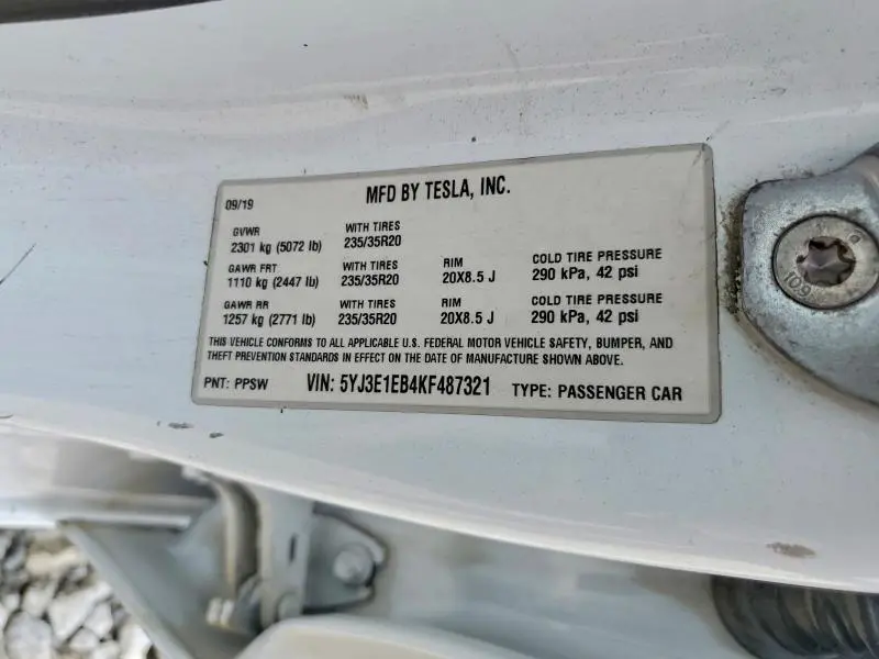 2019 TESLA MODEL 3   