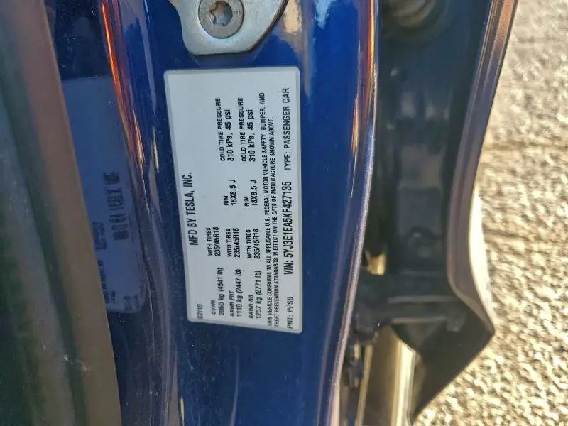 2019 TESLA MODEL 3   