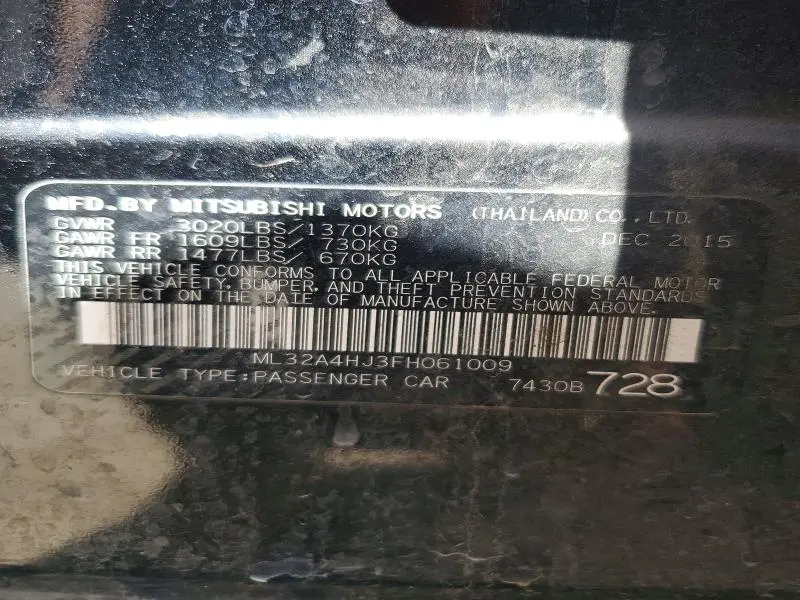 2015 MITSUBISHI MIRAGE ES  