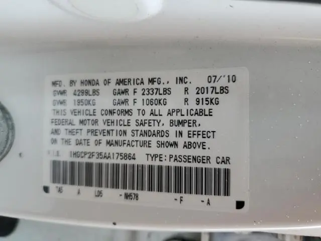 2010 HONDA ACCORD LX  