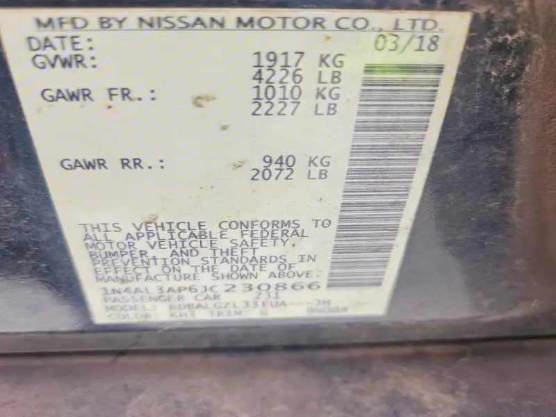 2018 NISSAN ALTIMA 2.5 S  