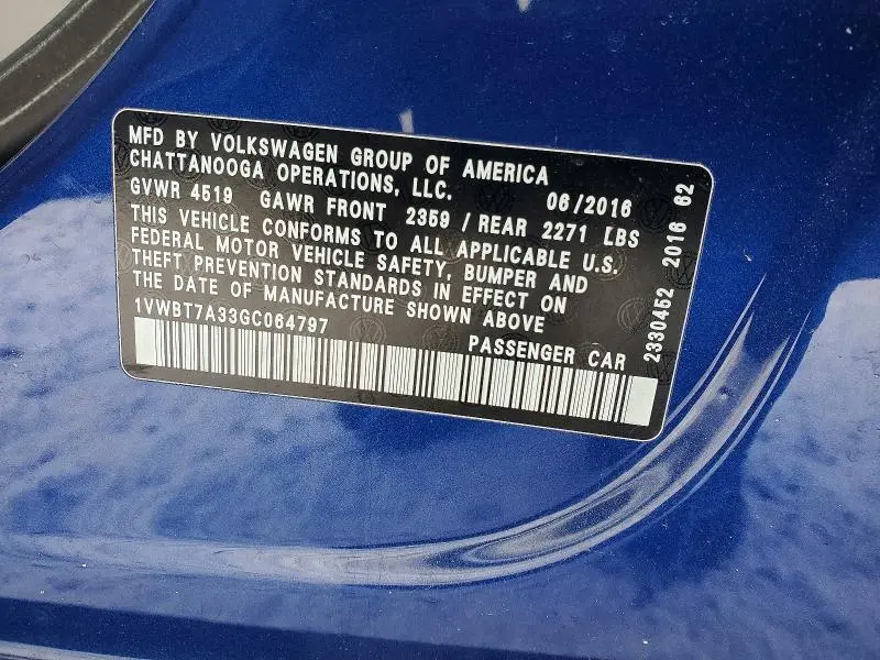 2016 VOLKSWAGEN PASSAT SE  