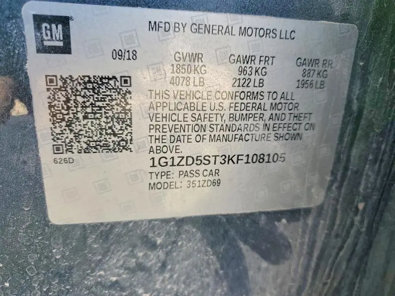 2019 CHEVROLET MALIBU LT  