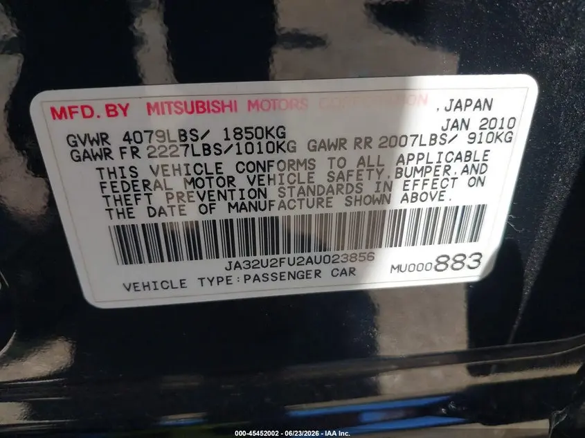 2010 MITSUBISHI LANCER ES