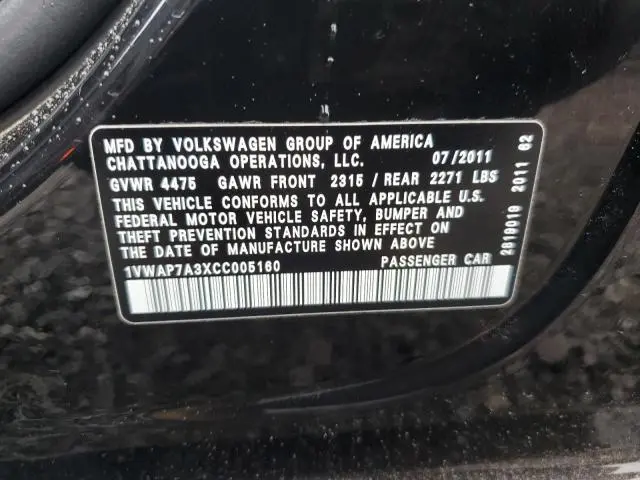 2012 VOLKSWAGEN PASSAT S