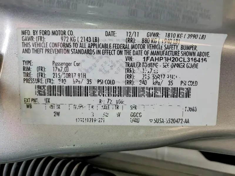 2012 FORD FOCUS SEL  