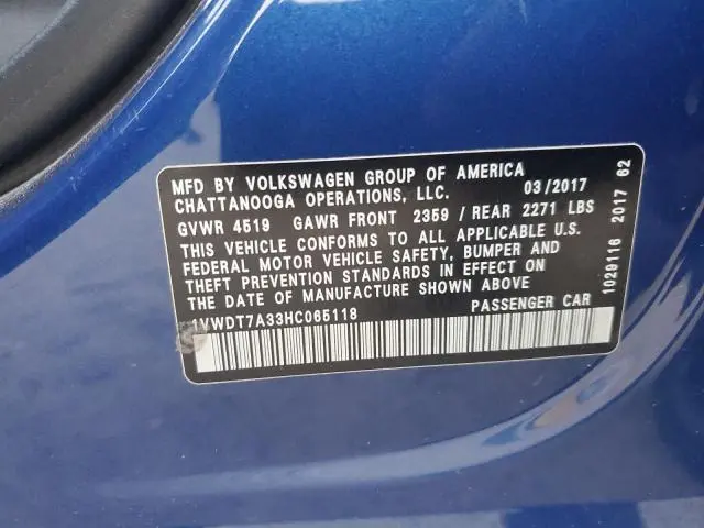 2017 VOLKSWAGEN PASSAT R-LINE