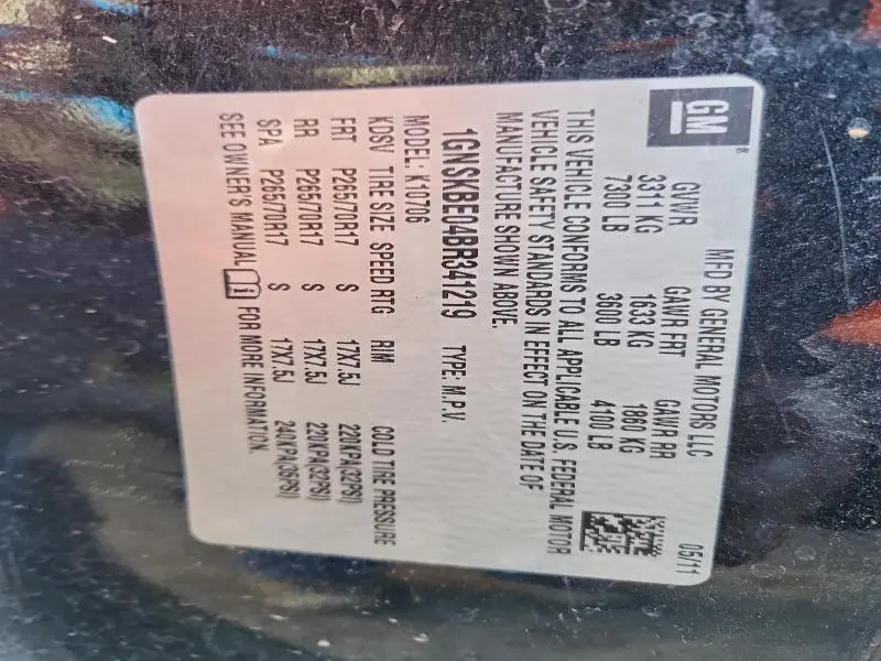 2011 CHEVROLET TAHOE K1500 LT  