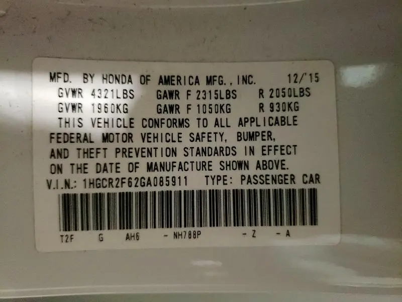 2016 HONDA ACCORD SPORT  