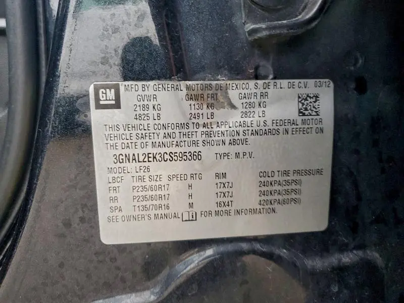 2012 CHEVROLET CAPTIVA SPORT  