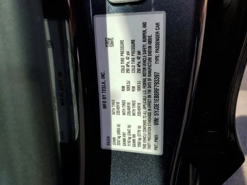 2024 TESLA MODEL 3   