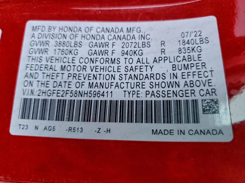 2022 HONDA CIVIC SPORT  