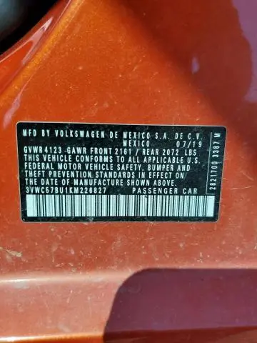 2019 VOLKSWAGEN JETTA S  