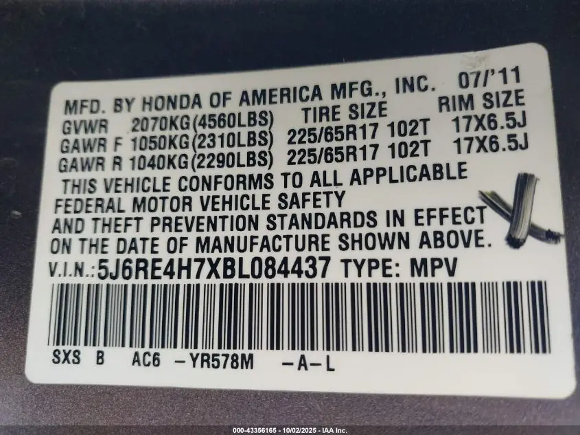 2011 HONDA CR-V EX-L