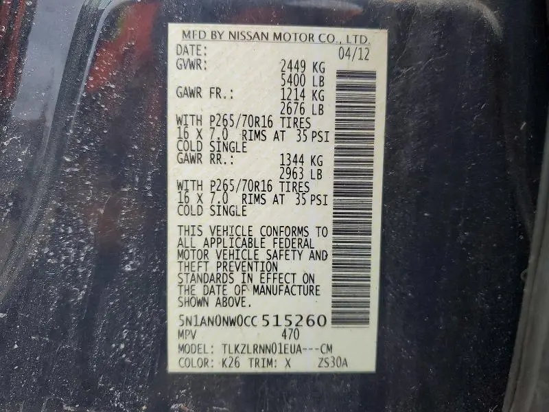 2012 NISSAN XTERRA OFF ROAD  