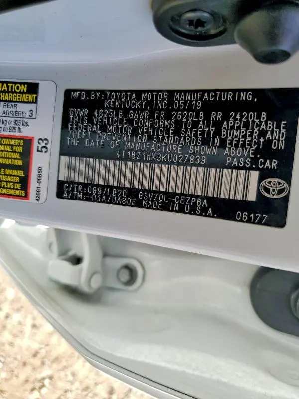 2019 TOYOTA CAMRY XSE V6  