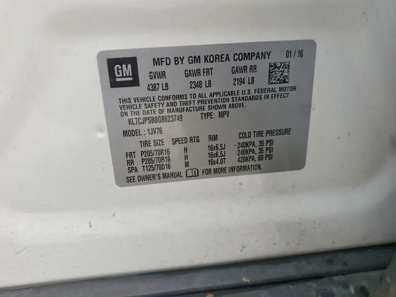 2016 CHEVROLET TRAX 1LT  