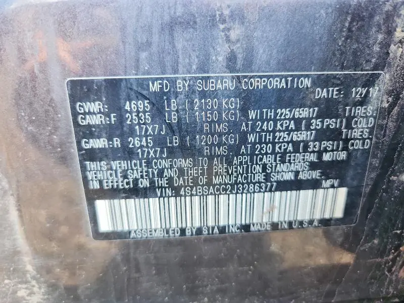 2018 SUBARU OUTBACK 2.5I PREMIUM  