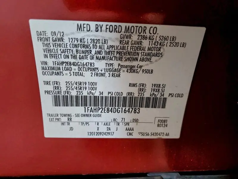 2013 FORD TAURUS SEL  