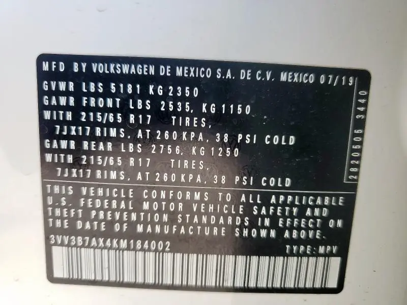 2019 VOLKSWAGEN TIGUAN SE  