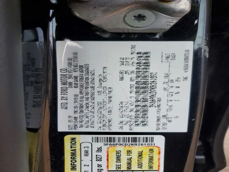 2019 FORD FUSION SEL  