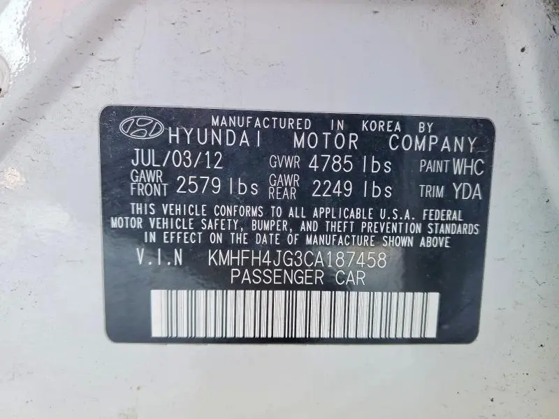 2012 HYUNDAI AZERA BASE  