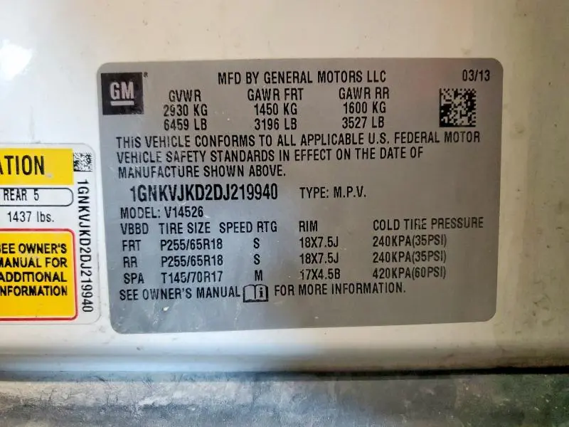 2013 CHEVROLET TRAVERSE LT  