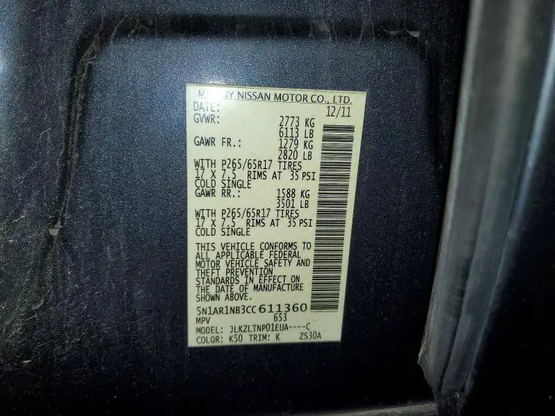 2012 NISSAN PATHFINDER S  