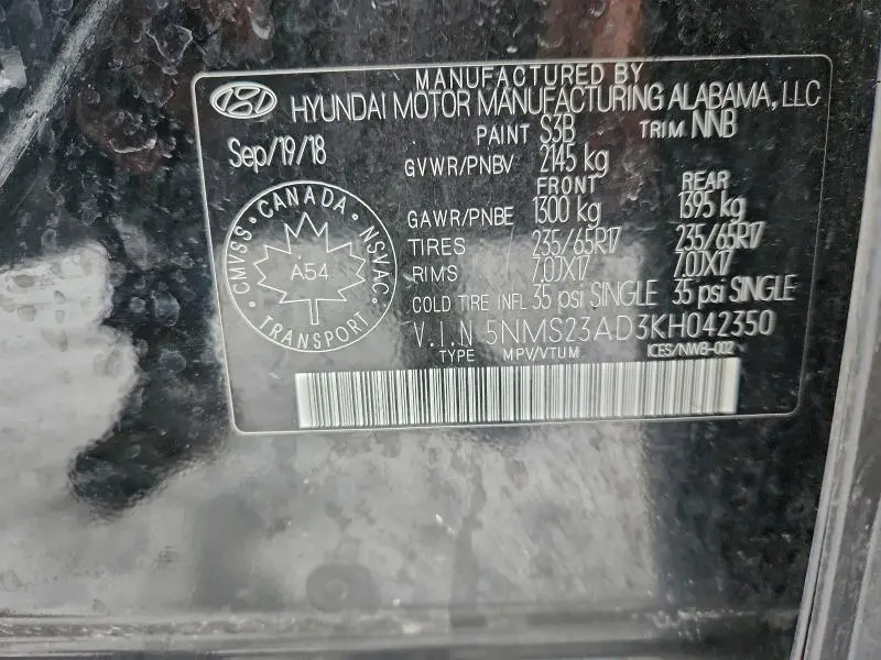 2019 HYUNDAI SANTA FE SE  