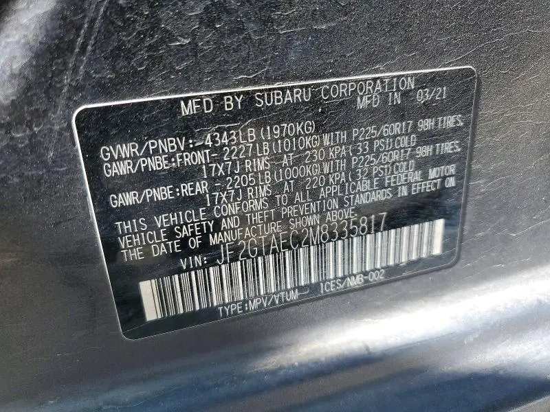 2021 SUBARU CROSSTREK PREMIUM  