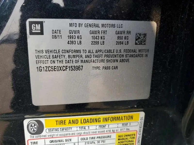 2012 CHEVROLET MALIBU 1LT  