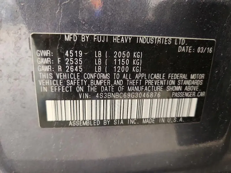2016 SUBARU LEGACY 2.5I PREMIUM  