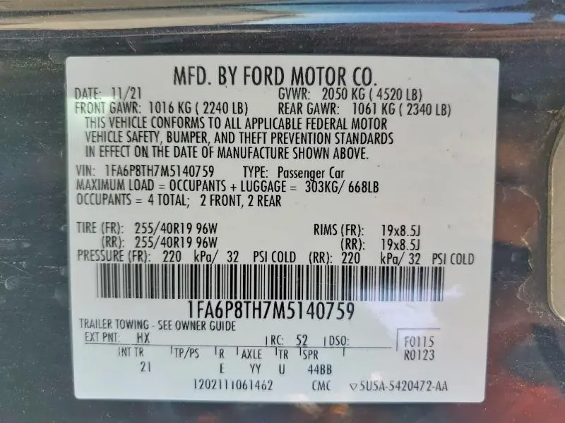 2021 FORD MUSTANG   