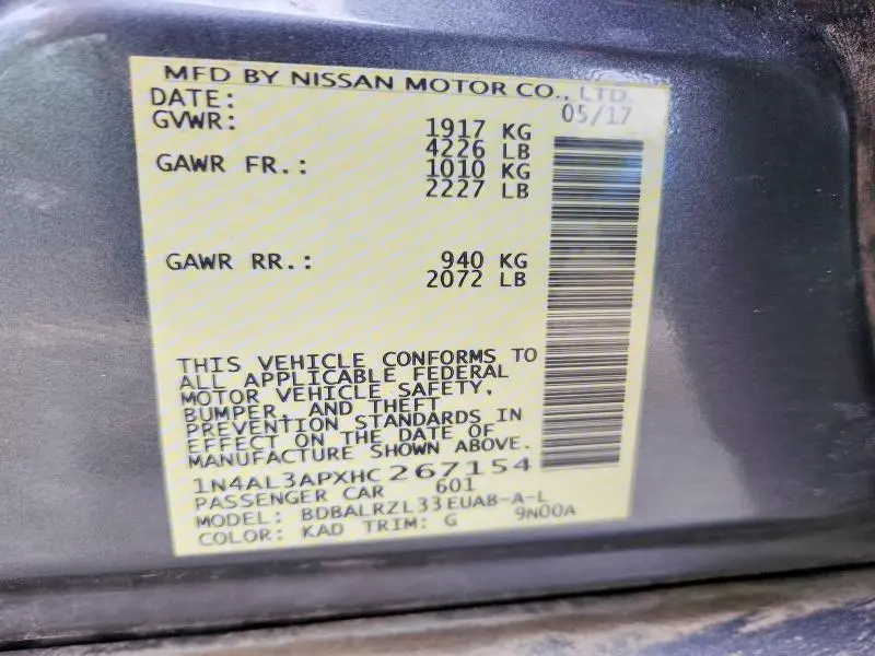 2017 NISSAN ALTIMA 2.5  
