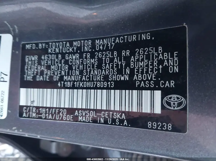 2017 TOYOTA CAMRY SE