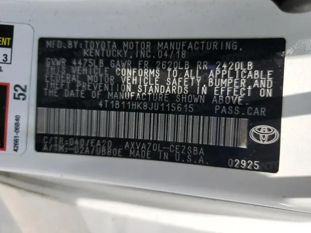 2018 TOYOTA CAMRY L  