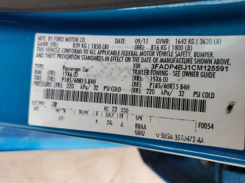 2012 FORD FIESTA SE  