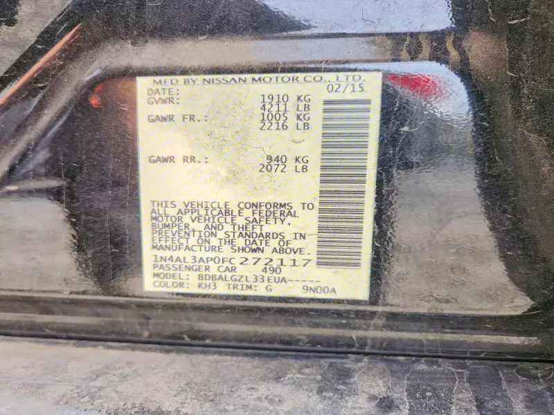 2015 NISSAN ALTIMA 2.5 S  