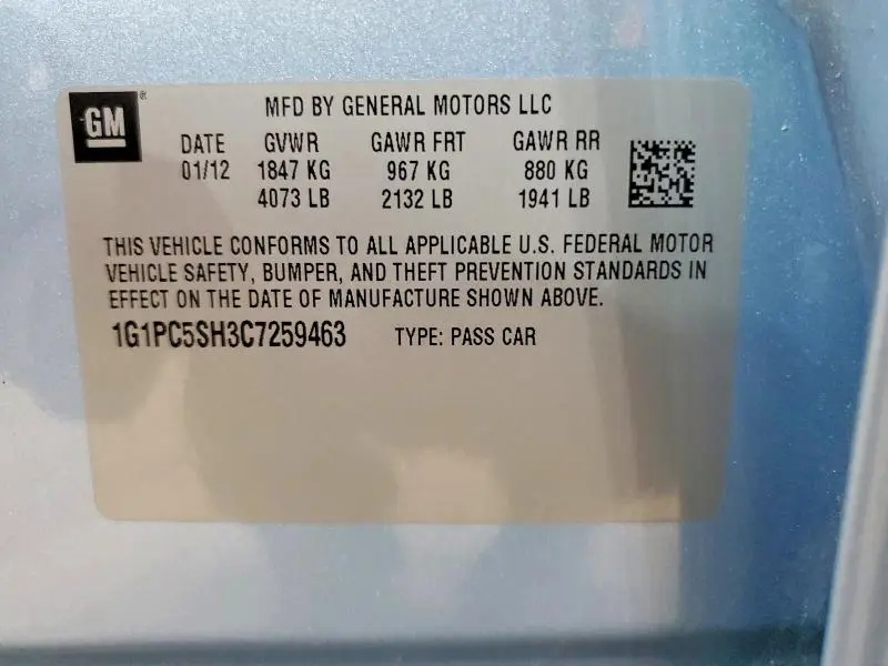 2012 CHEVROLET CRUZE LS  